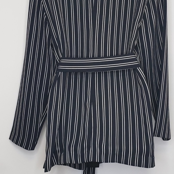 Zara Dark Navy White Striped Women's Relaxed Smoking Jacket Blazer Large - Picture 7 of 15
